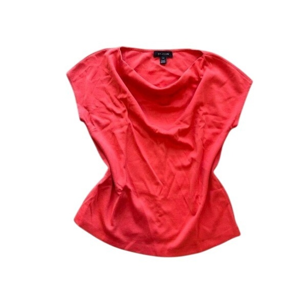 St John Cap sleeve cowl neck wool blend‎ bright coral M luxury old money coastal